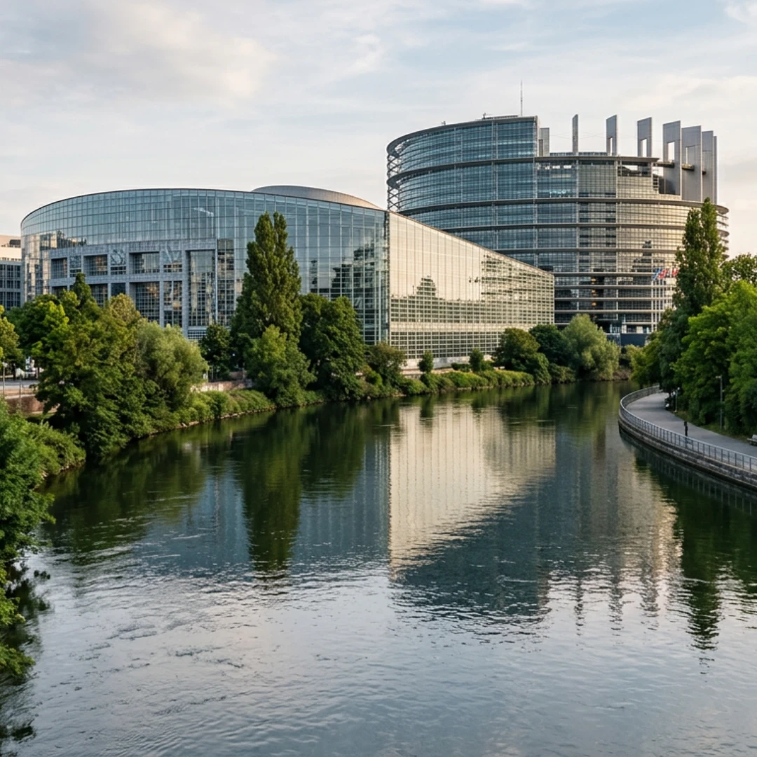 Quartier européen de Strasbourg au bord de l'Ill