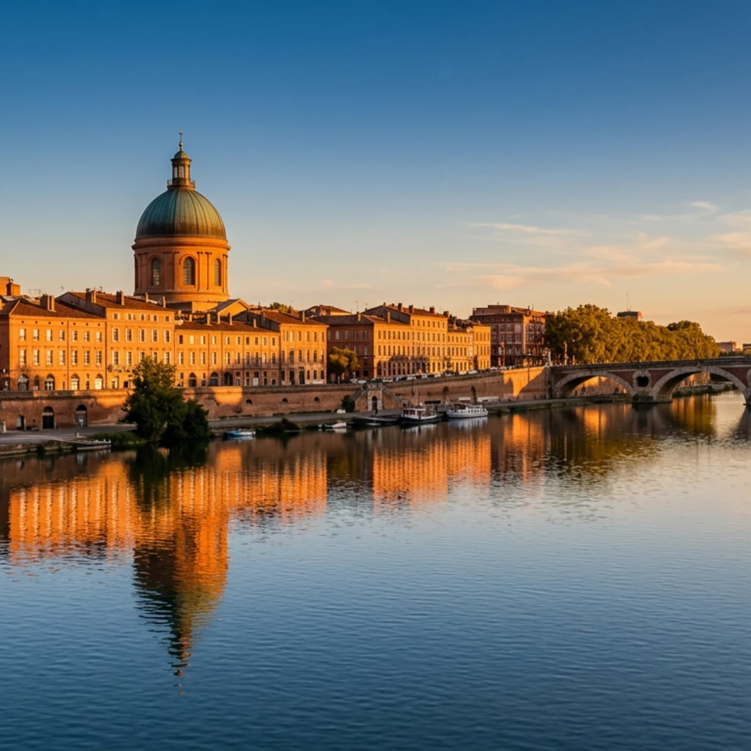 Quais de la Garonne à Toulouse, façades de brique rose