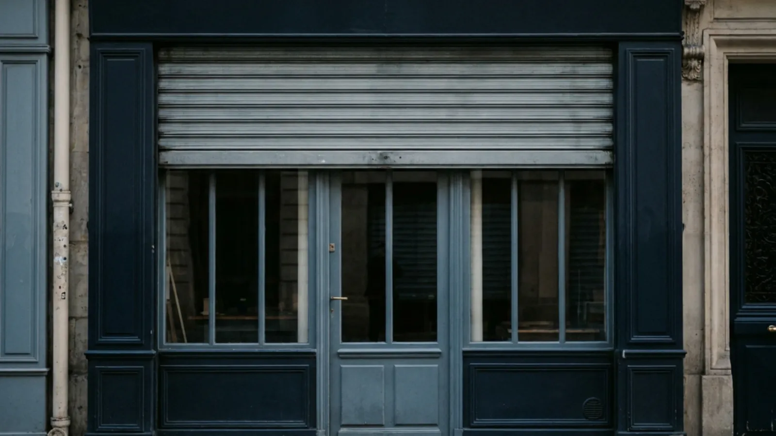 Devanture soignée d’un atelier artisanal français photographiée en fin de journée