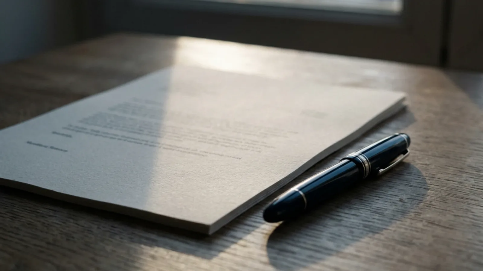 Lettre imprimée et stylo plume sur un bureau, illustrant la lettre d'intention de cession