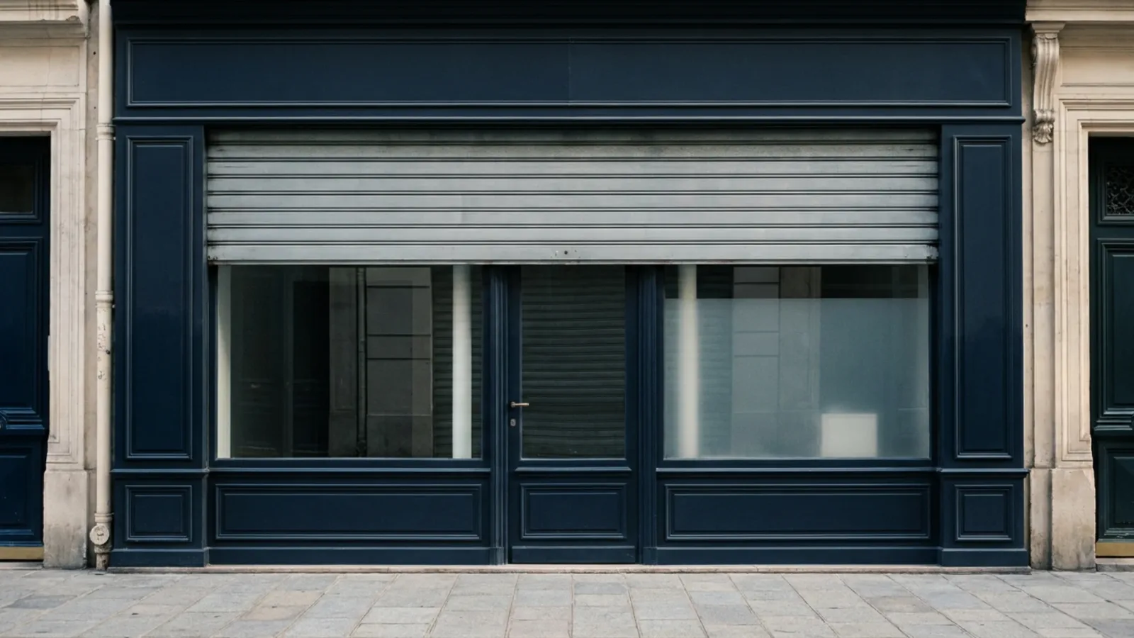 Devanture d'un commerce de centre-ville, illustrant la plus-value de cession d'un fonds de commerce
