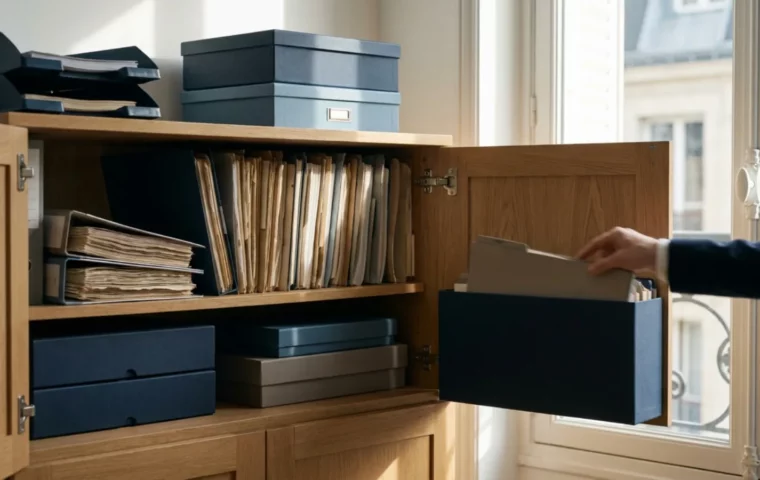 Dossiers classés et étiquetés dans une armoire d’archives, préparation d’une due diligence de cession
