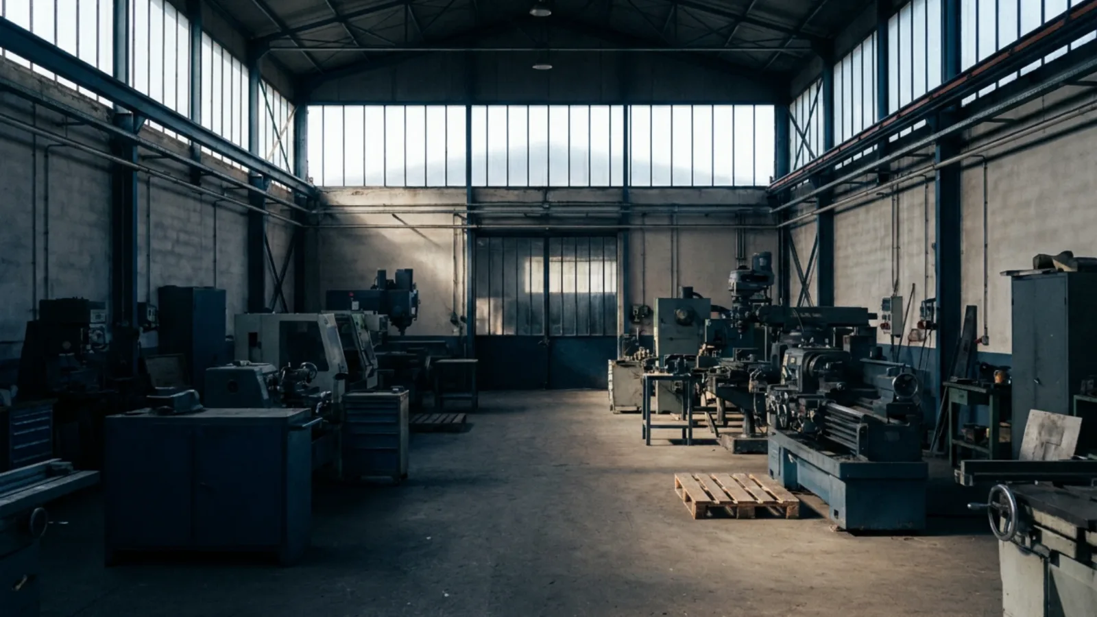 Atelier industriel à l'arrêt, illustrant la reprise d'une entreprise en difficulté