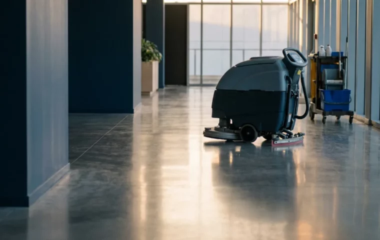 Hall d’immeuble entretenu au petit matin, valorisation d’une entreprise de nettoyage