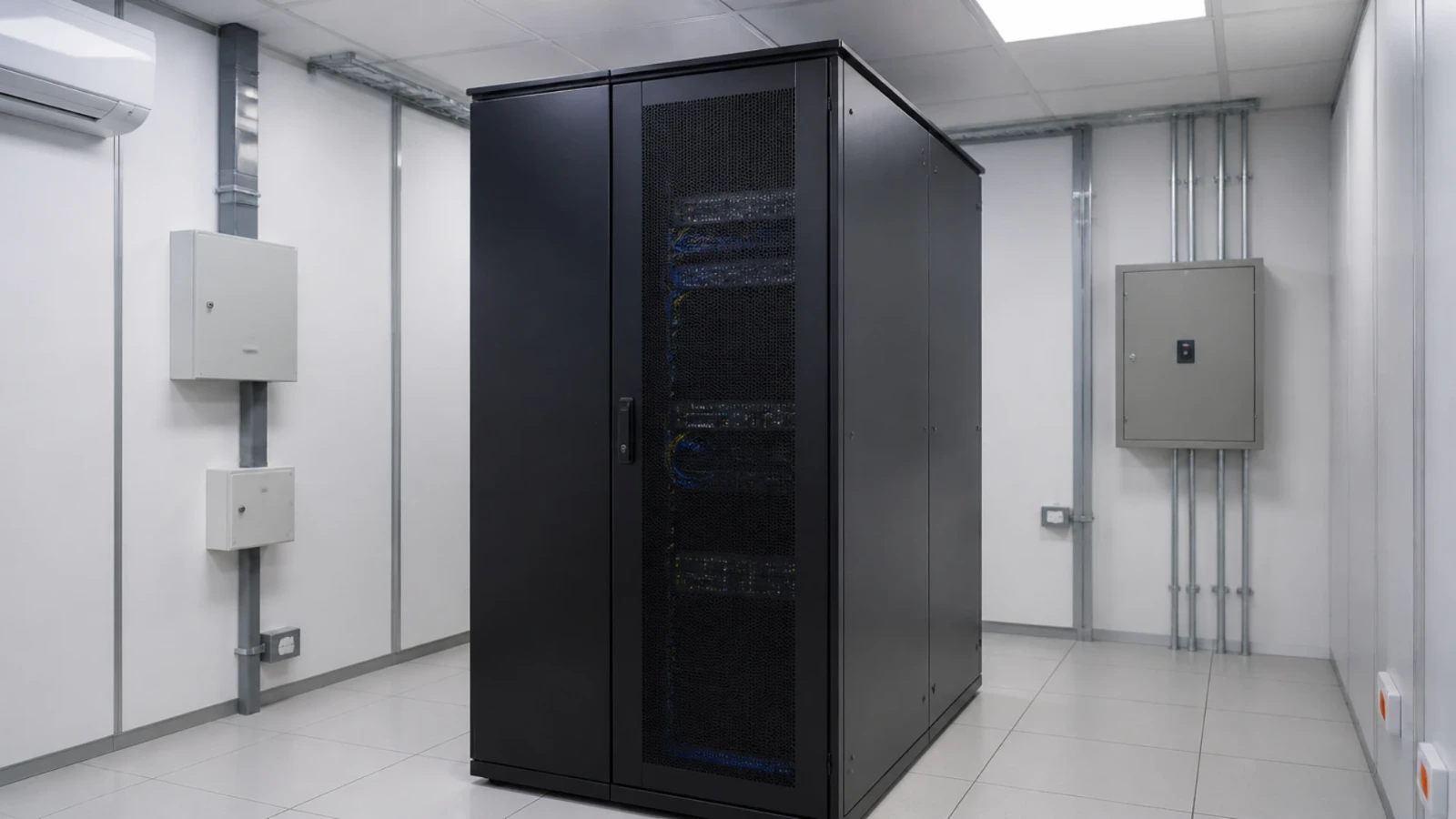 Baie de brassage informatique fermée dans un local technique