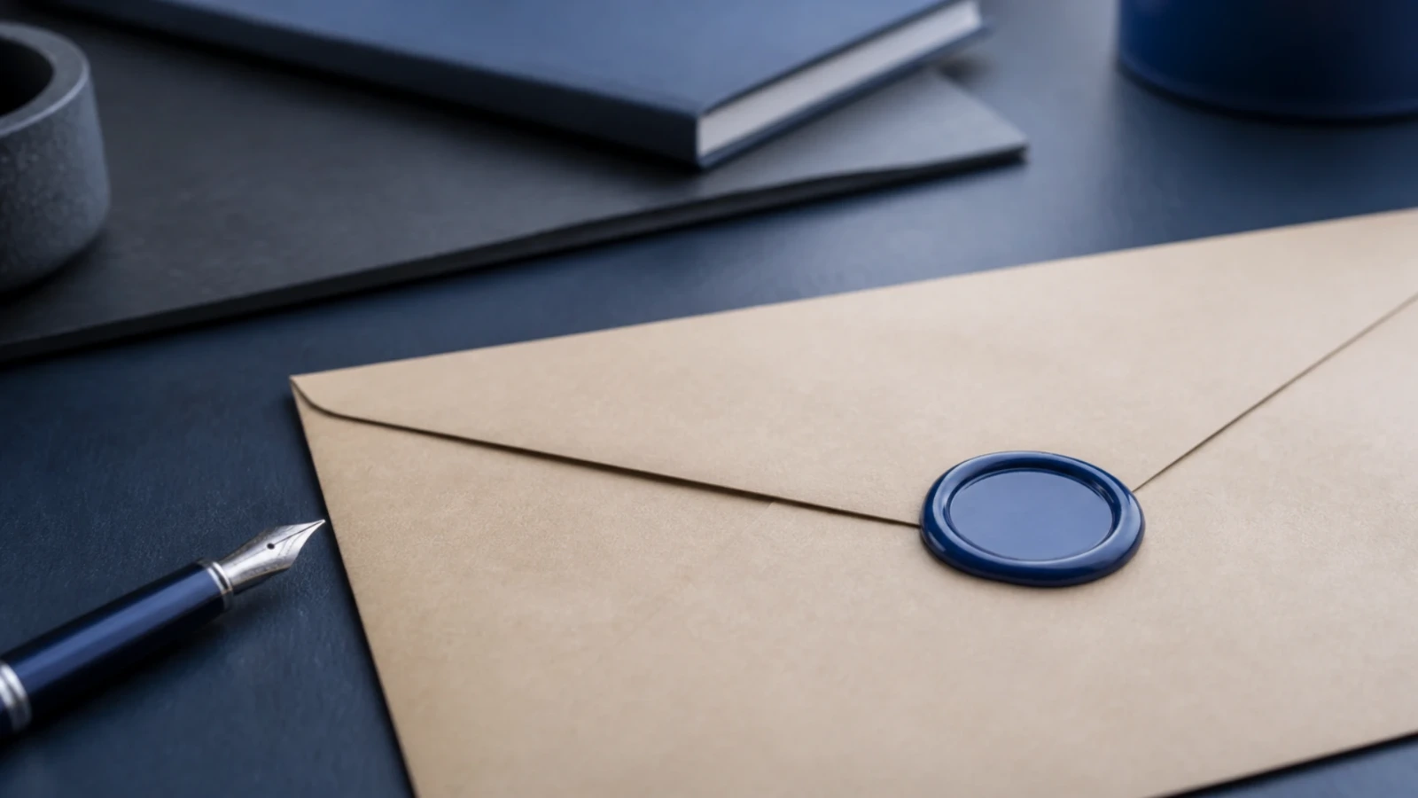 Cachet de cire posé sur une enveloppe kraft fermée
