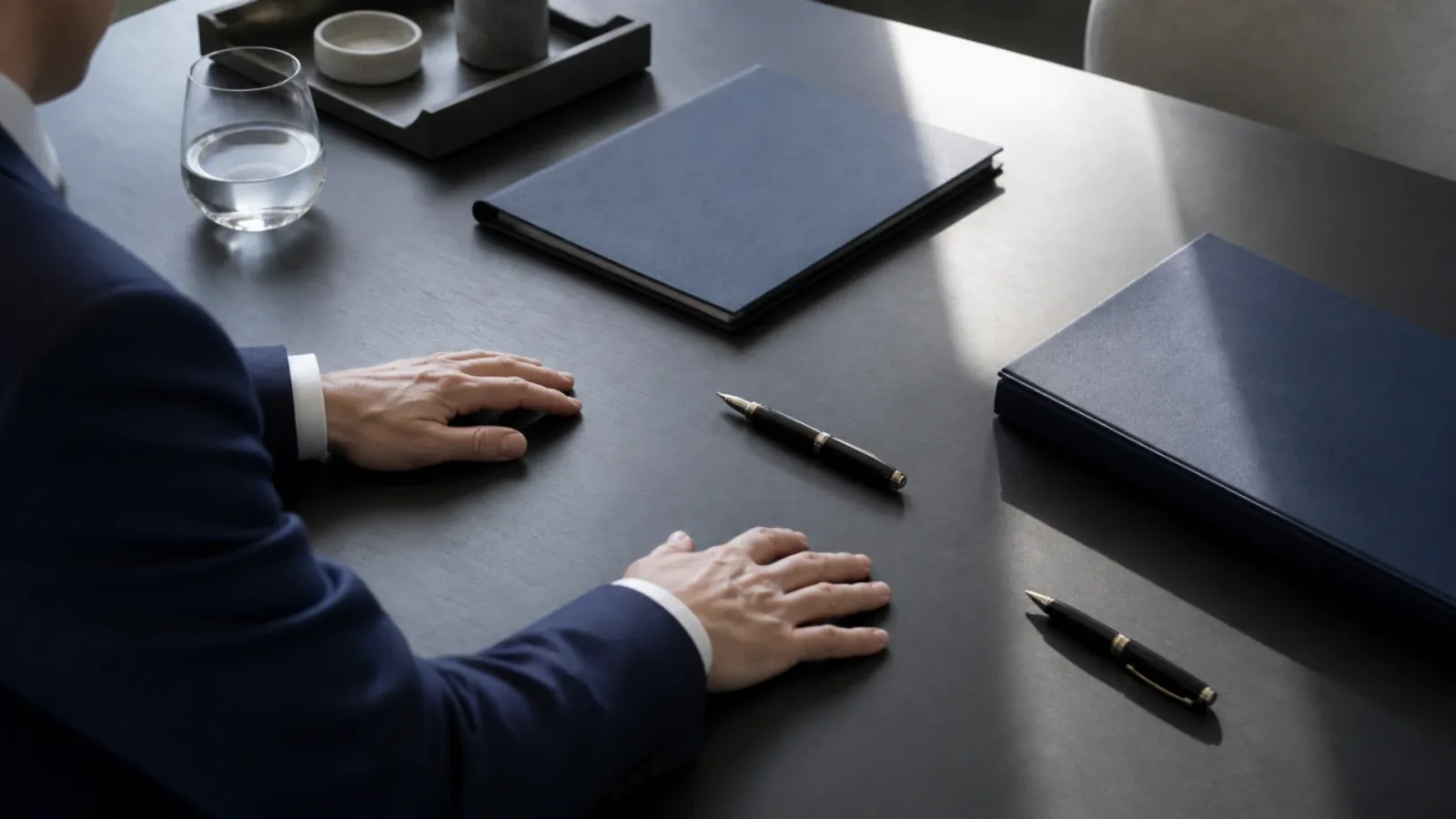 Table de signature préparant les statuts d’une holding, étape où la dispense de commissaire aux apports est examinée