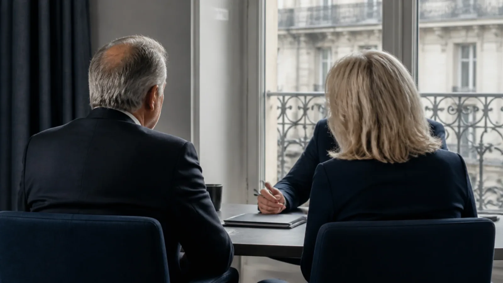 Cédant partant à la retraite avec son conseil pour sa déclaration de plus-value en report d’imposition et la 2074-DIR