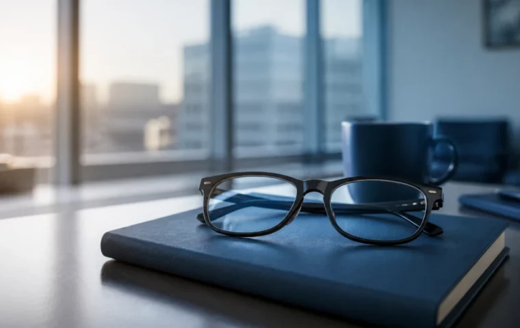 Paire de lunettes de lecture posée sur un agenda fermé près d’une fenêtre
