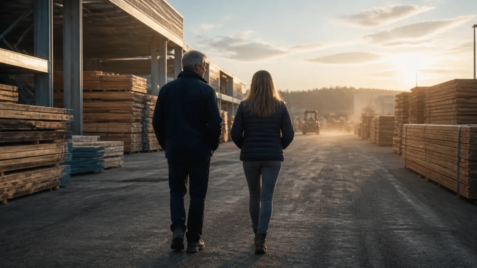 Père et fille de dos dans le négoce familial, transmission organisée par un family buy out
