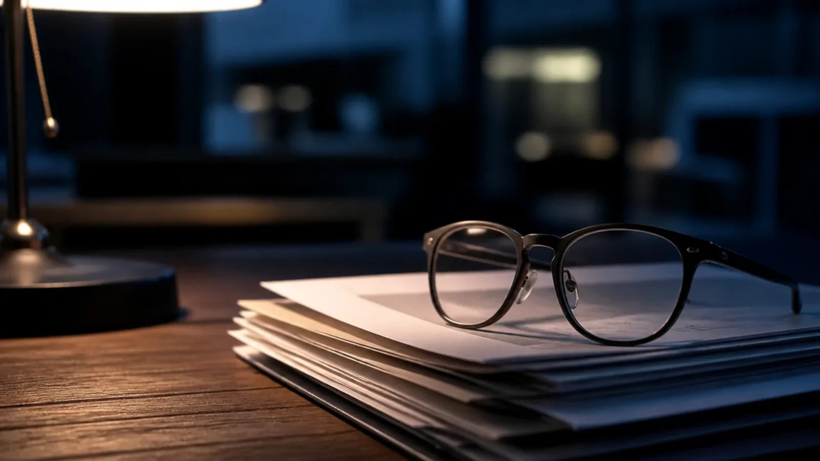 Lunettes posées sur des relevés retournés, préparation d'un simulateur de calcul de plus-value de cession d'actions