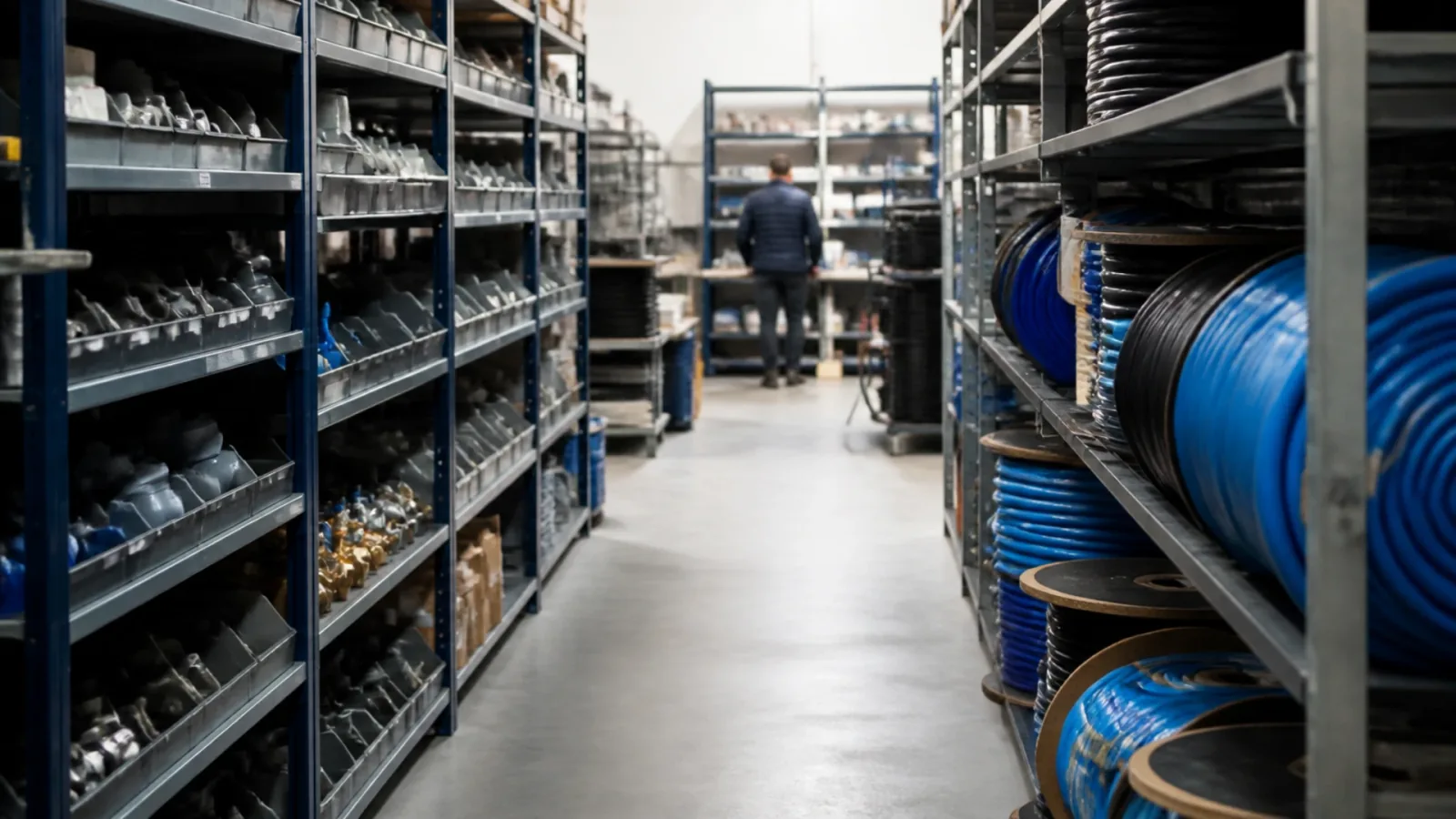 Allée d'un négoce de fournitures techniques, PME dont le dirigeant cherche à trouver un repreneur