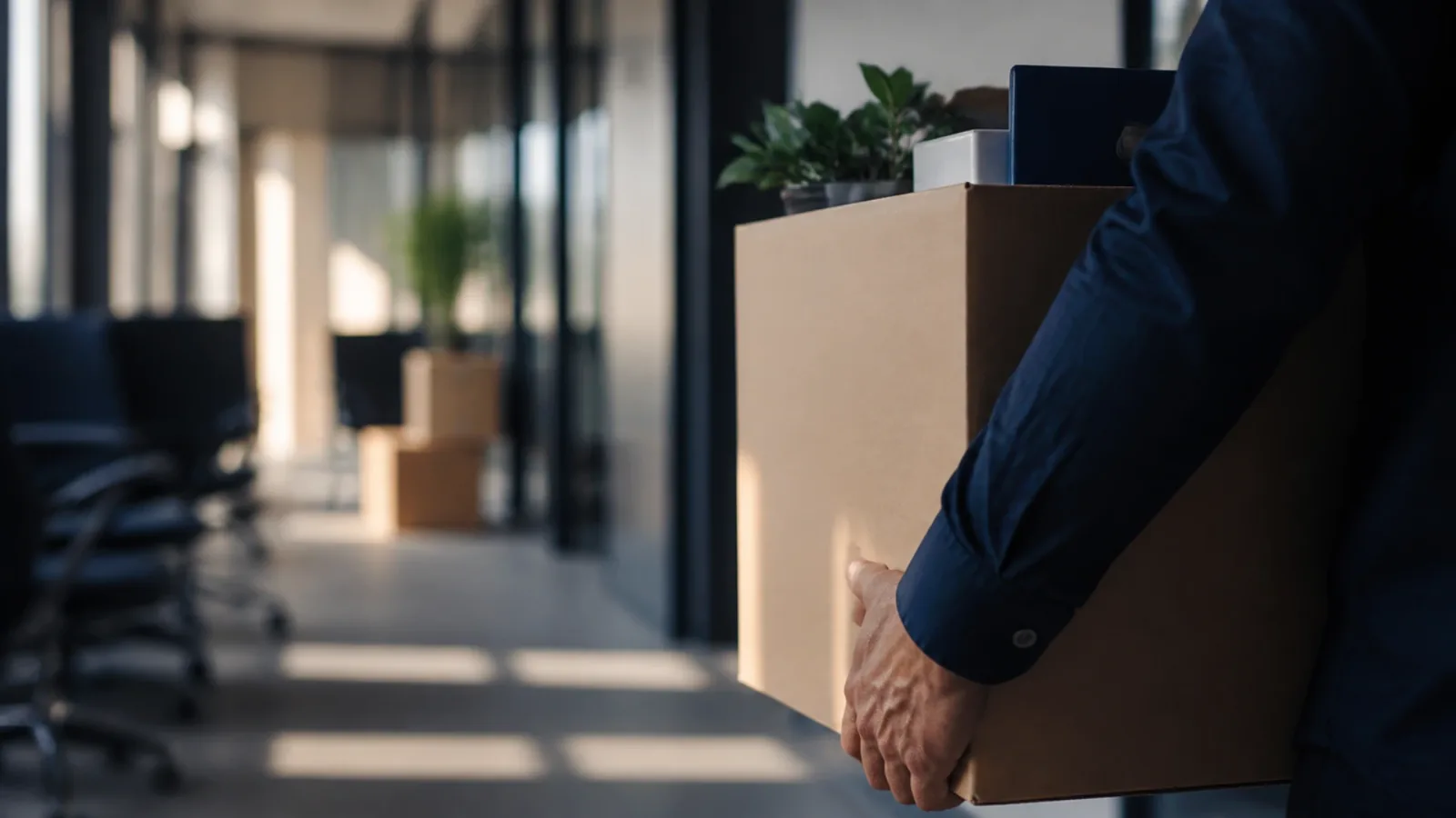 Cartons transportés dans un couloir de bureaux, regroupement opéré par transmission universelle de patrimoine